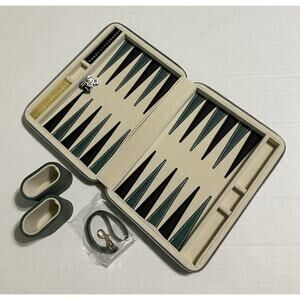 Microfiber Leather Travel Backgammon Set Zip Closure w Wristlet All Pieces NWOB